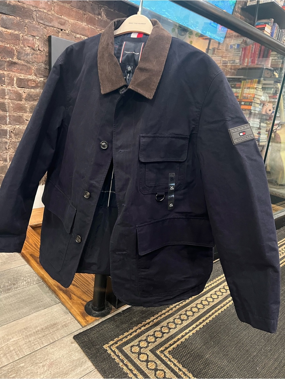Tommy Hilfiger Waxed Field Jacket with Brown Corduroy Collar - Brand New